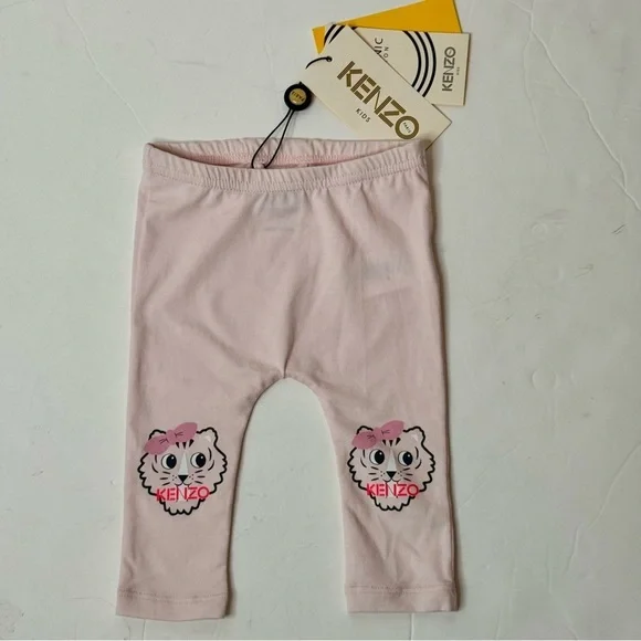 NWT KENZO Baby Girl Tiger Logo Leggings Light Pink Organic Cotton Size 3M - Picture 12 of 13